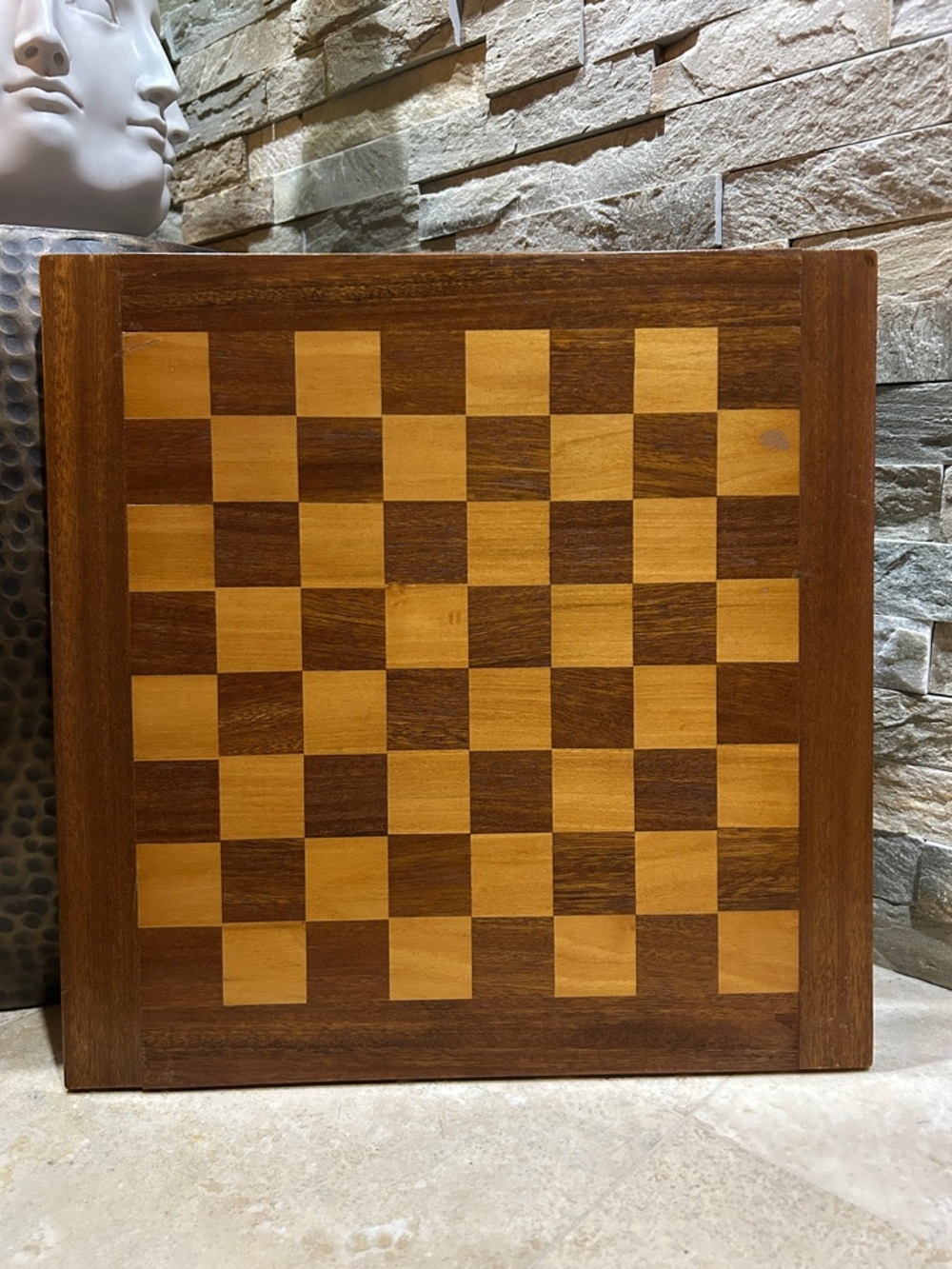 SOLD- vintage Wooden 15” chess board